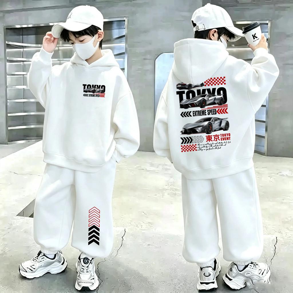 Athletic Set for Boys and Girls (autumn/winter)—a Two-piece Outfit Featuring A Long-sleeved Hoodie and Fleece-lined Pants.