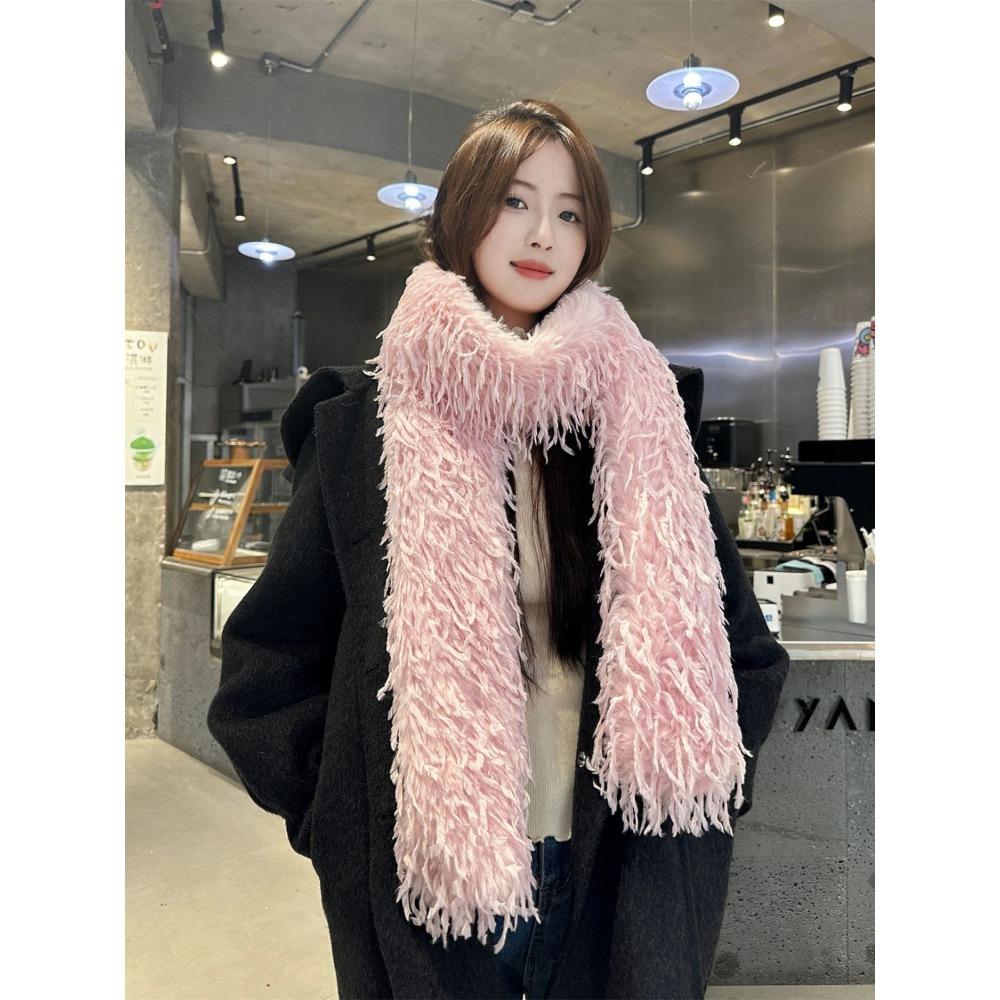 Imitation Ostrich Tassel Versatile Spice Girl Plush Long Hair Scarf Encryption Premium Sense Thickened Warm Scarf Shawl