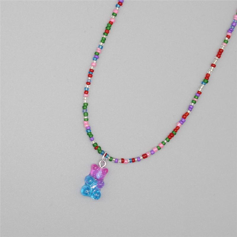 Nuova Boemia Coreana Amante Colorato Orsetto di Gomma Ciondolo Girocollo Resina Multicolore Perline di Riso Collana per Donne Ragazze Regali