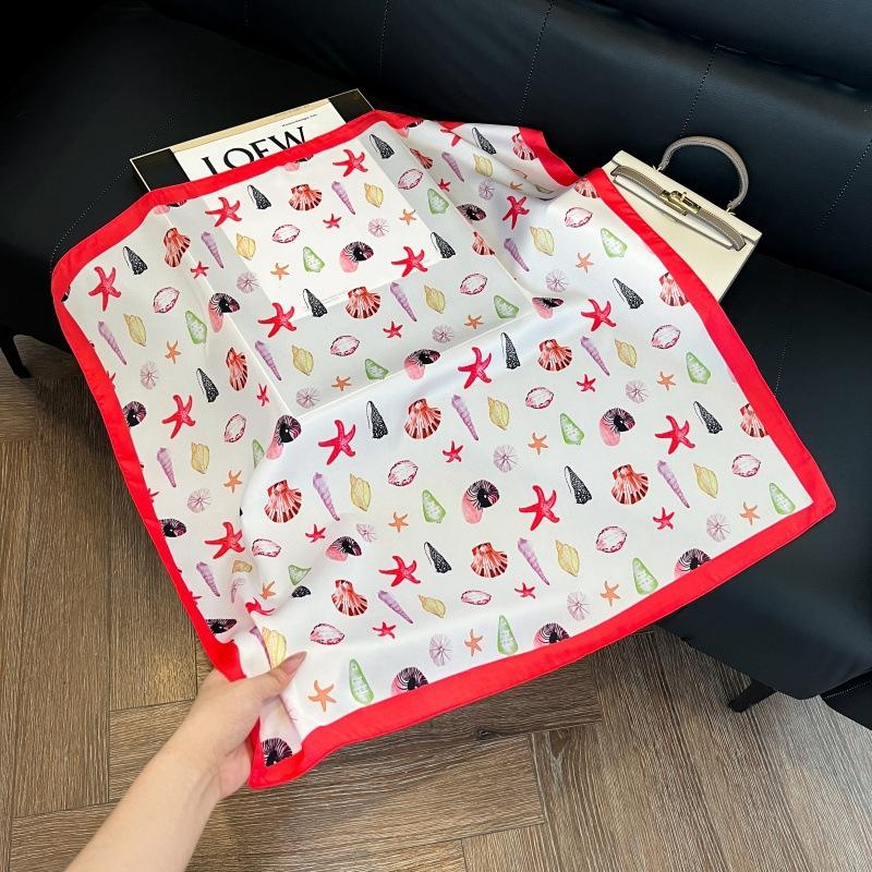 Silk scarf women's spring and autumn decoration versatile ins simple style striped square scarf streamer simulation silk fashion scarf scarf scarf