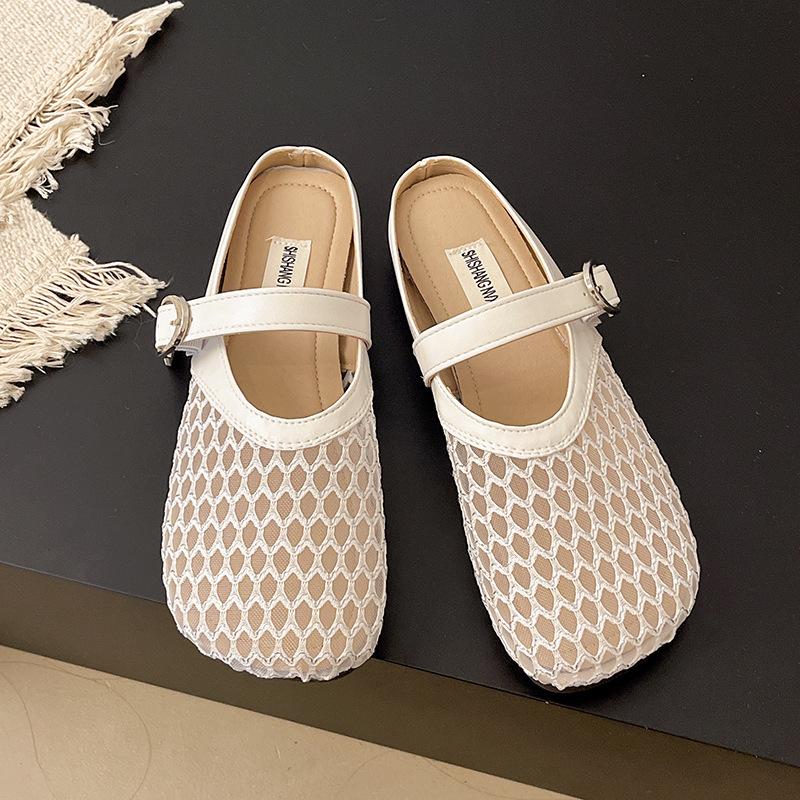 Flat-bottomed Mesh Breathable Mary Jane Cool Slippers Women's Shoes 2025 Summer New Retro Shoes