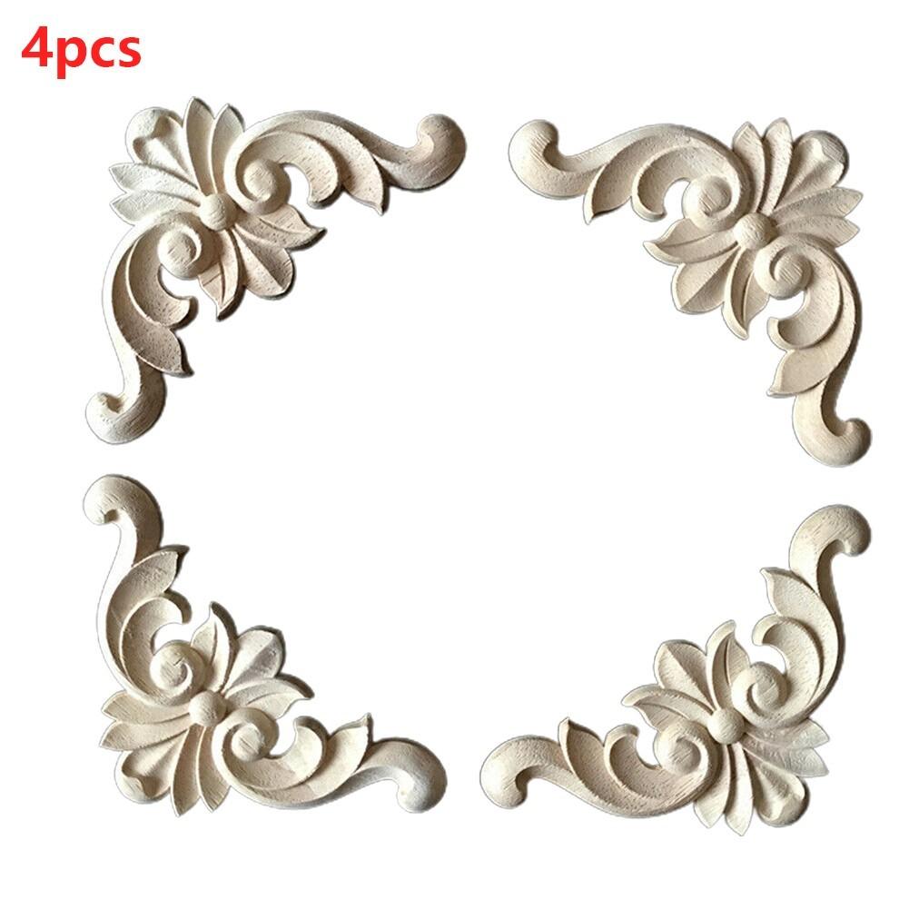 4x Wooden Carved Corner Onlay Furniture Applique Mouldings Decal DIY Home Decor