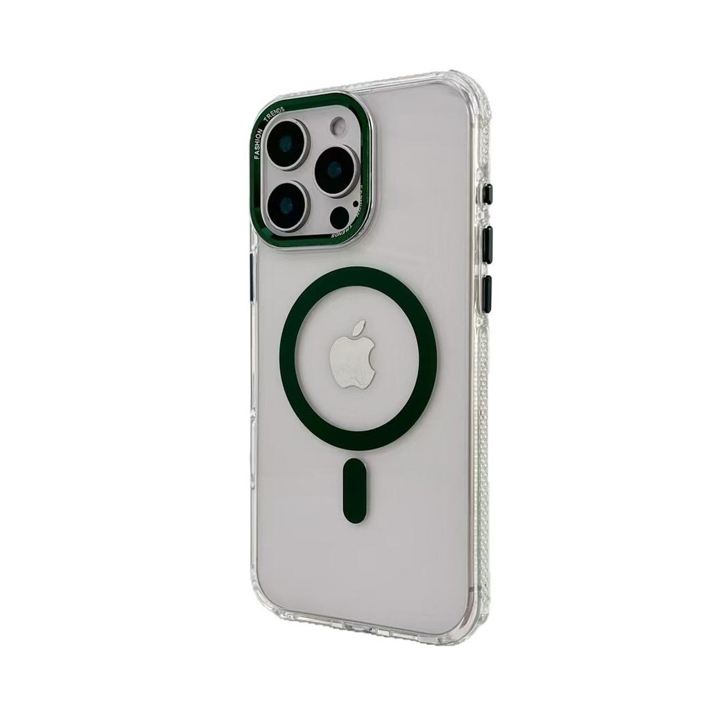 Electroplating Transparent Magnetic Metal Lens Mobile Phone Case Is Suitable for IPhone16promax Airbag Anti-fall 15 Full Package