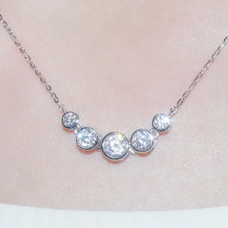 925 Sterling Silver Dainty Minimalist Zircon Charm Anti Tarnish Chain Round Clear Cz Stone Necklace for Women JewelryGood Product