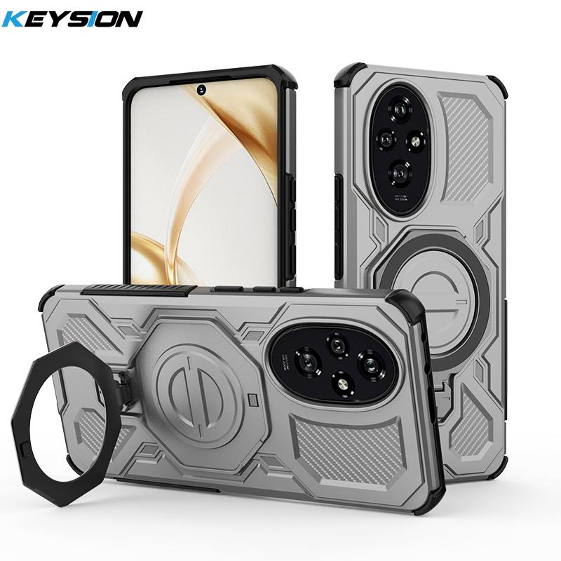 

KEYSION Противоударный магнитный чехол для HONOR 200 5G с вертикальной живой металлической кольцевой подставкой, задняя крышка для телефона Huawei Honor 200 Lite 5G for Honor 200 серый