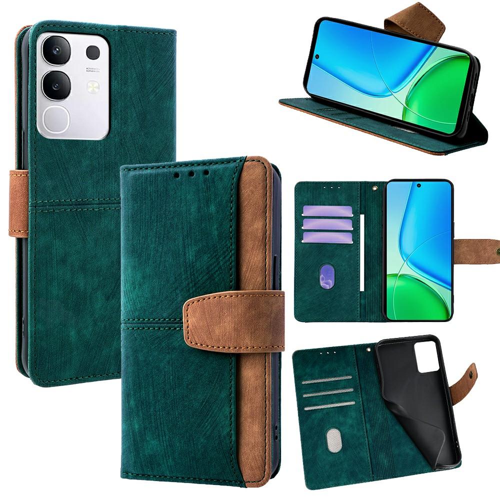 For vivo Y29 4G Case RFID Blocking Color Splicing PU Leather Wallet Phone Cover