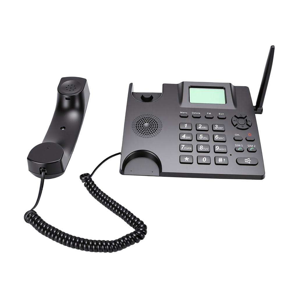2G GSM Cordless Phone Dual SIM Desktop Landline Phone with 2.4 Inch Display Radio Alarm Clock Function for Home Hotel
