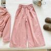 Girls' Cropped Ruffle Hem Denim Jacket & Wide-Leg Trousers Set - Trendy Autumn Outfit