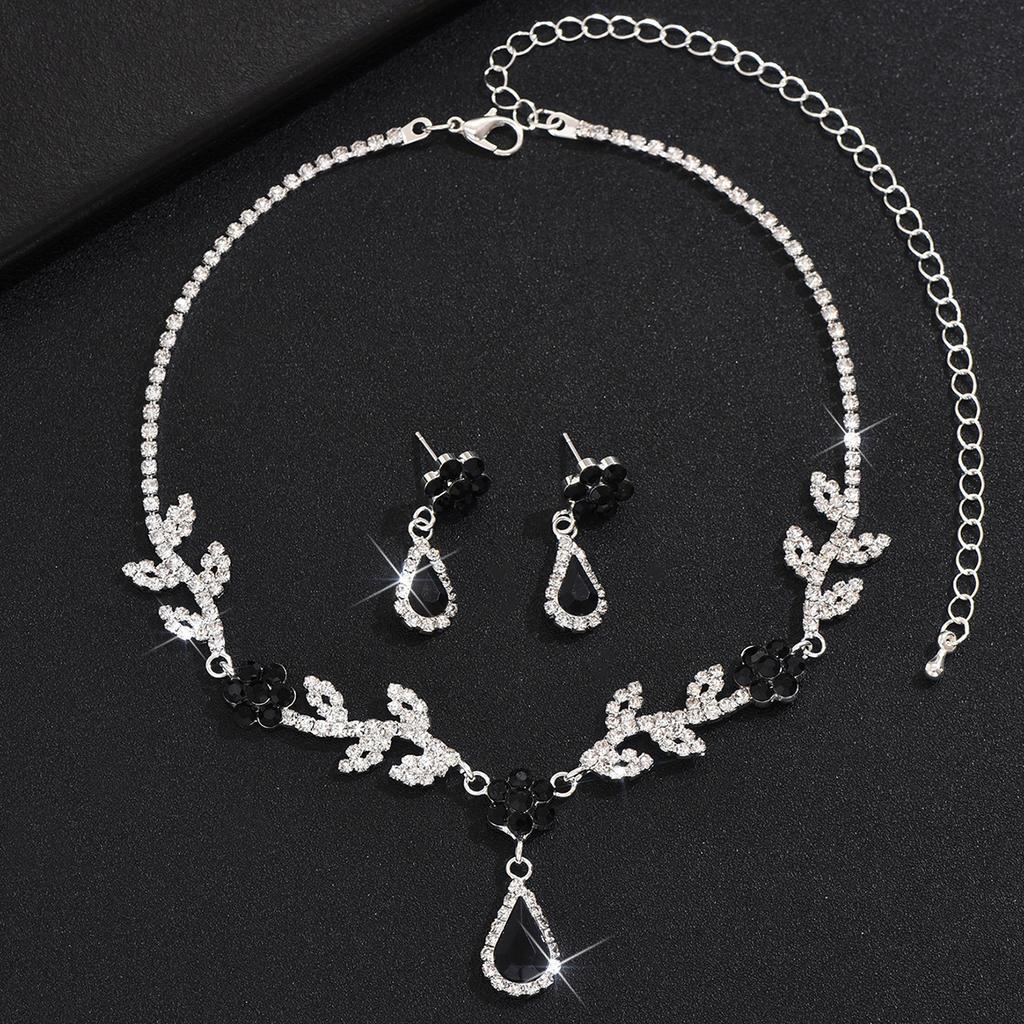 Wedding Full Diamond Jewelry Set Necklace Stud Earrings Banquet Party Jewelry Two-Piece Set