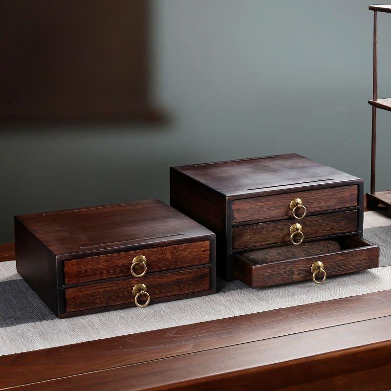 MultiLayer Bamboo Tea Box Drawer Storage for Tea Bags & Jewelry Decorative Desktop Organizer Home Storage Solution