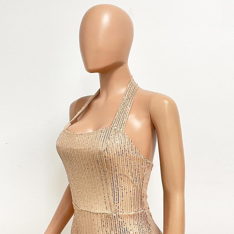 Halter Split Dress Sequins Temperament High Fashion Women