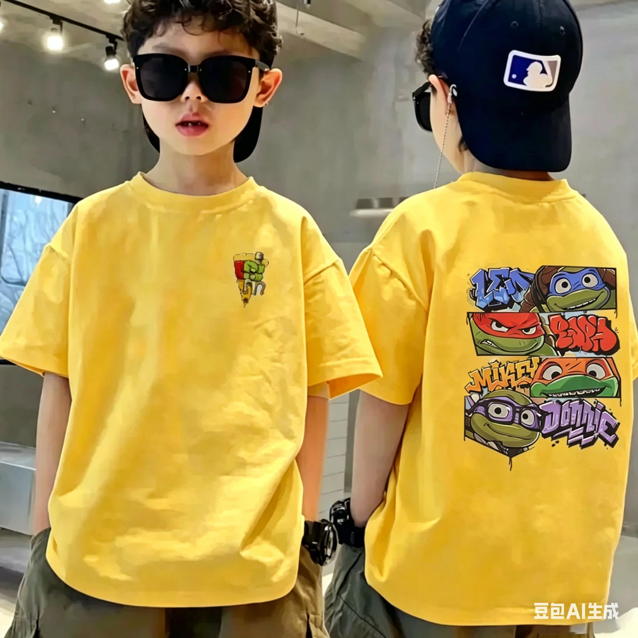 Spring and Summer Bestselling Childrens 100 Cotton TShirt with Ninja Turtles Cartoon Print Cool Boys and Girls Trendy Top 100