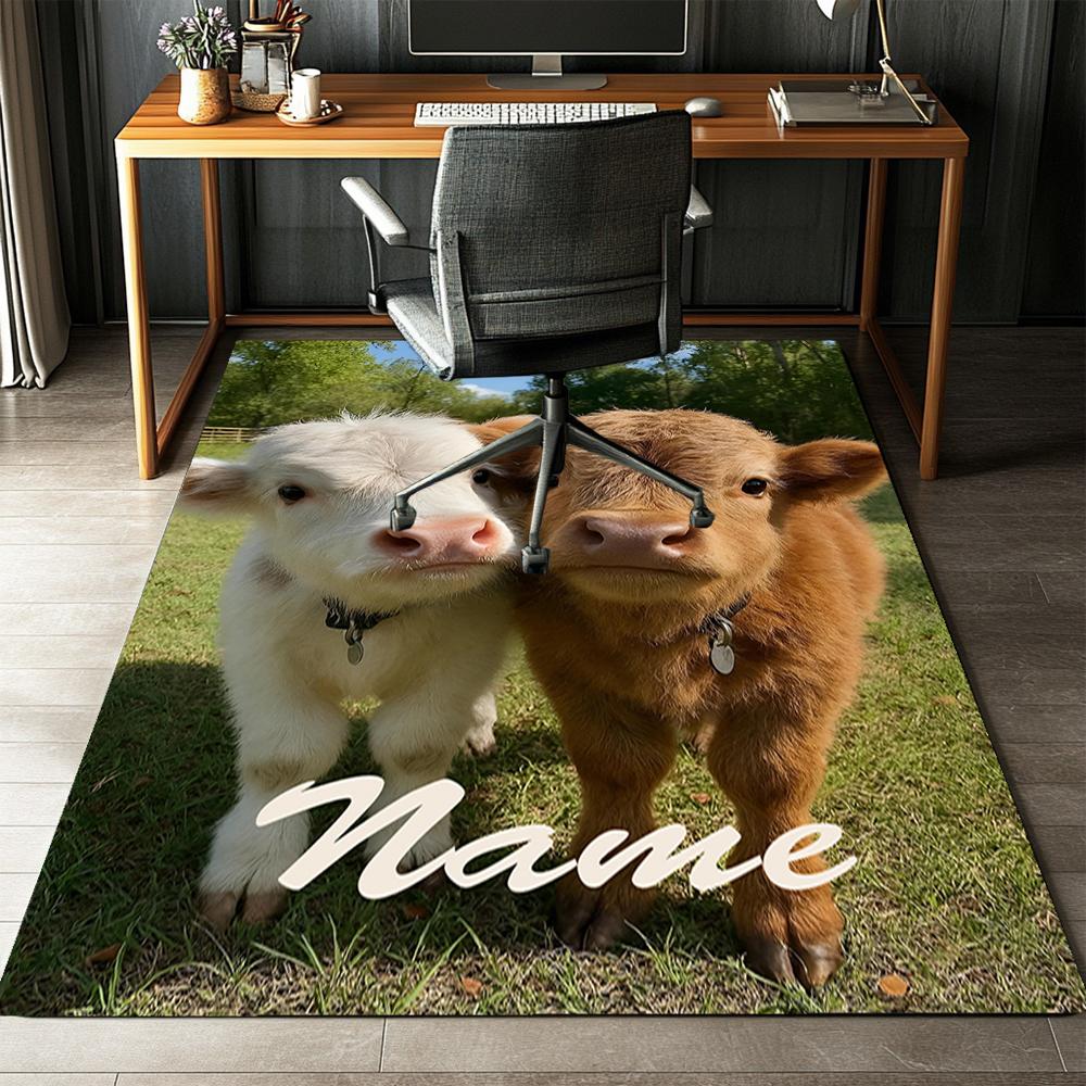 Custom Name Cow Printed Carpet,Rug for Office Chair Living Room Bedroom Kitchen Room Decor Gifts.
