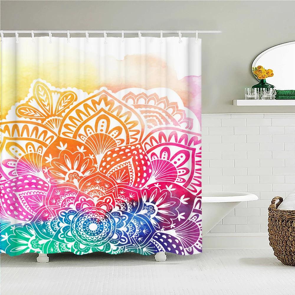 3D Print Bathroom Curtains Indian Mandala Shower Curtains With 12 Hooks Home Decoration Waterproof Fabric Bohemia Bath Screen
