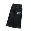 Streetwear Jeans Y2K Harajuku Hip-Hop Cartoon Bestickt Schwarz Locker Herren Weite Jeans