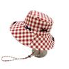 Small Lattice Drawstring Sun Hat Versatile Bow Bucket Hat Fashion Hiking Fisherman Hat  Famale