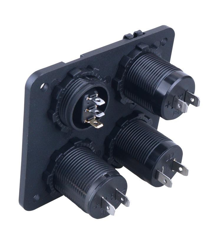 4 In 1 Panel Dual QC 3.0 USB Car Charger Power Outlet Voltmeter Cigarette Lighter Socket Switch for Car Marine Boat RV Truck