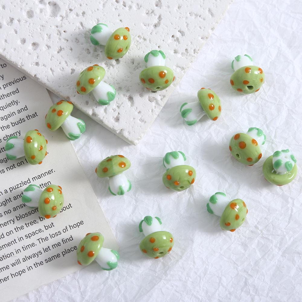 Hand-Painted Mushroom Glass Beads for DIY Jewelry: Necklace, Earrings, Bracelet Crafting Material