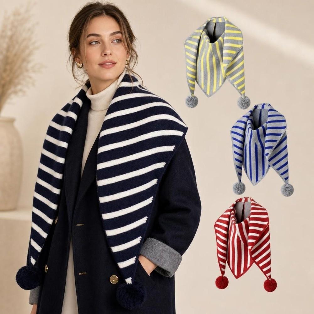 Warm Neck Wrap Shawl Striped Pattern Shoulder Cape Scarf New Knitted Scarf Autumn Winter