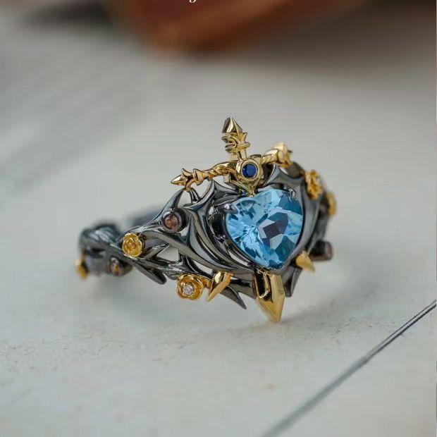 Grenzüberschreitender Dornen-Wickel-Zeigefingerring Öffnung Verstellbar Liebes-Diamantring Schwert Hohler Ring Ranken-Schmuck