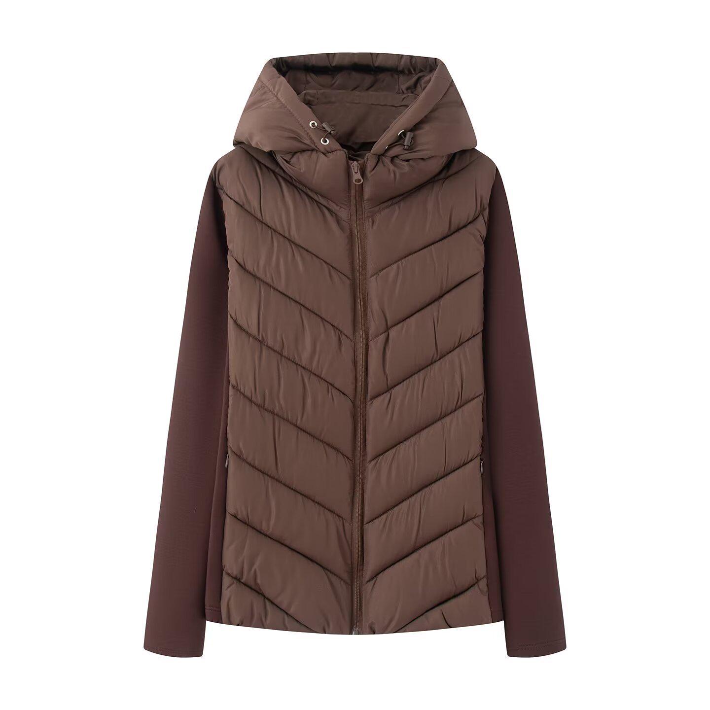 

Z Cross-border European & American-Style 2026 Women s Patchwork Long Sleeve Stand Collar Cotton-Padded Jacket Small темно-коричневого кольору