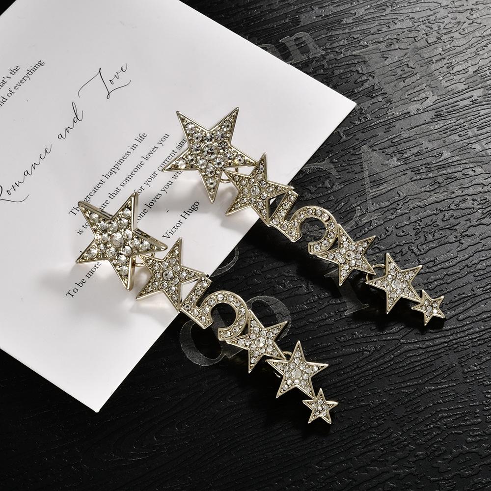 2026 New Elegant Star & Number 5 Long Tassel Earrings Light Luxury Full Zircon Drop Earrings for Women