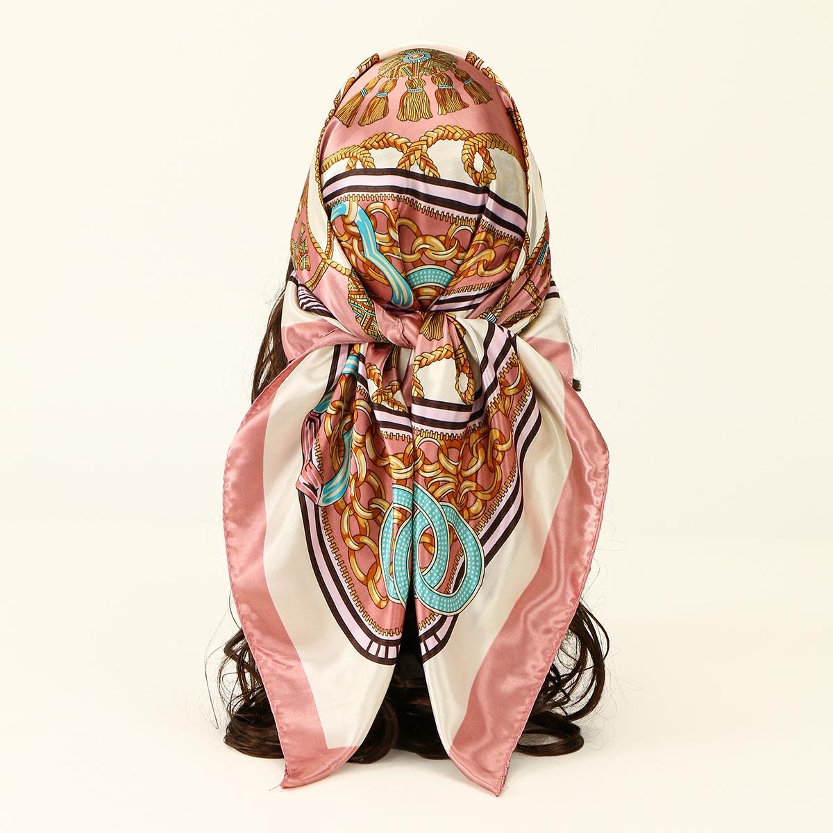 

90x90cm Ethnic Style Print Square Scarf Women s Fashion Head Scarf Satin Like Silk Neck Wrap Versatile Accessory