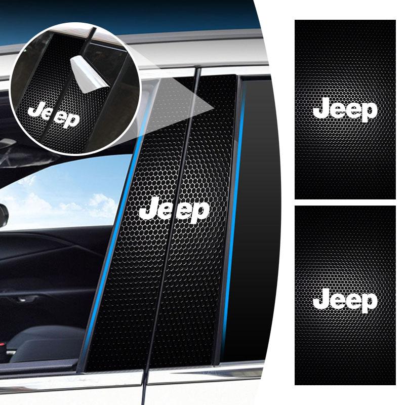 2 ks ochranná fólia s logom auta na stredový stĺpik, nálepka proti poškriabaniu pre Jeep Wrangler Grand Cherokee Renegade, vzduchové krytky pneumatík