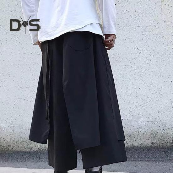 Men's Loose Fit Pants Hip-Hop Wide Leg Pants with Pockets Casual Black Layered Pants for Everyday Wear Street