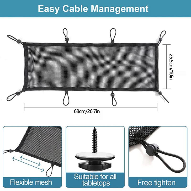 Cable Organizer Holder Under Desk Wire Management Net Large Capacity Flexible Adjustable Under Desk Mesh Wires Plugs Organizer