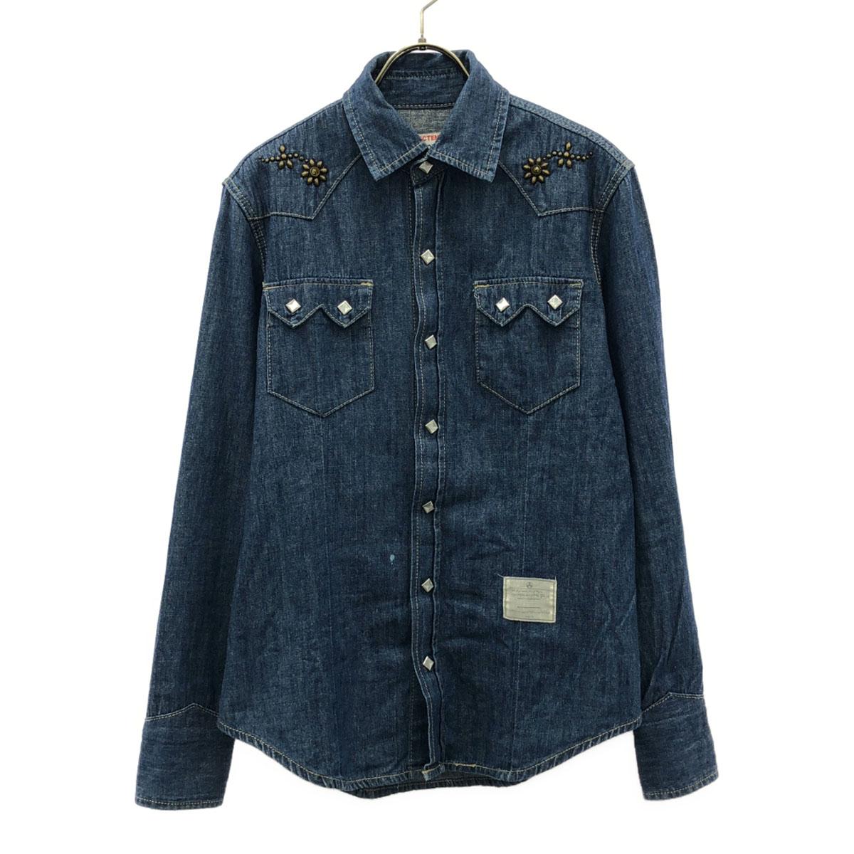 

EFFECTEN Джинсовая рубашка в стиле вестерн с длинным рукавом и заклепками, 2 синих, мужская, б/у