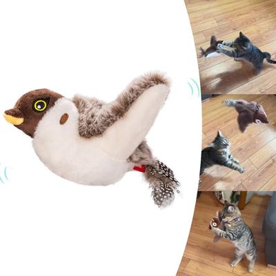 Electronic Flapping Bird Sparrow Cat Toy USB Vivid Chirping Interactive Flying Bird Cat Hangable Touch-Activated