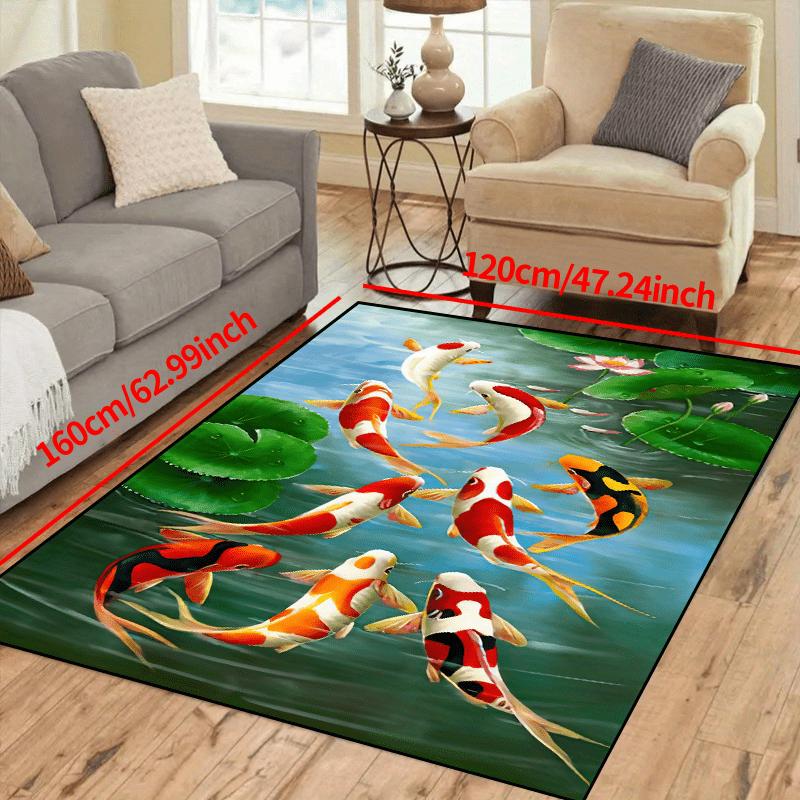 3D Koi Fish Print Soft Kitchen Rug Anti-Fatigue Kitchen Rug Waterproof Non-Slip Rugs Set Runner Rug Bedside Rug Absorbent Carpet For Kitchen