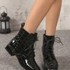 Fashion New Rivet Block Heel Lace-Up Booties Autumn and Winter Women's Square Toe Temperament Middle Leg Boots