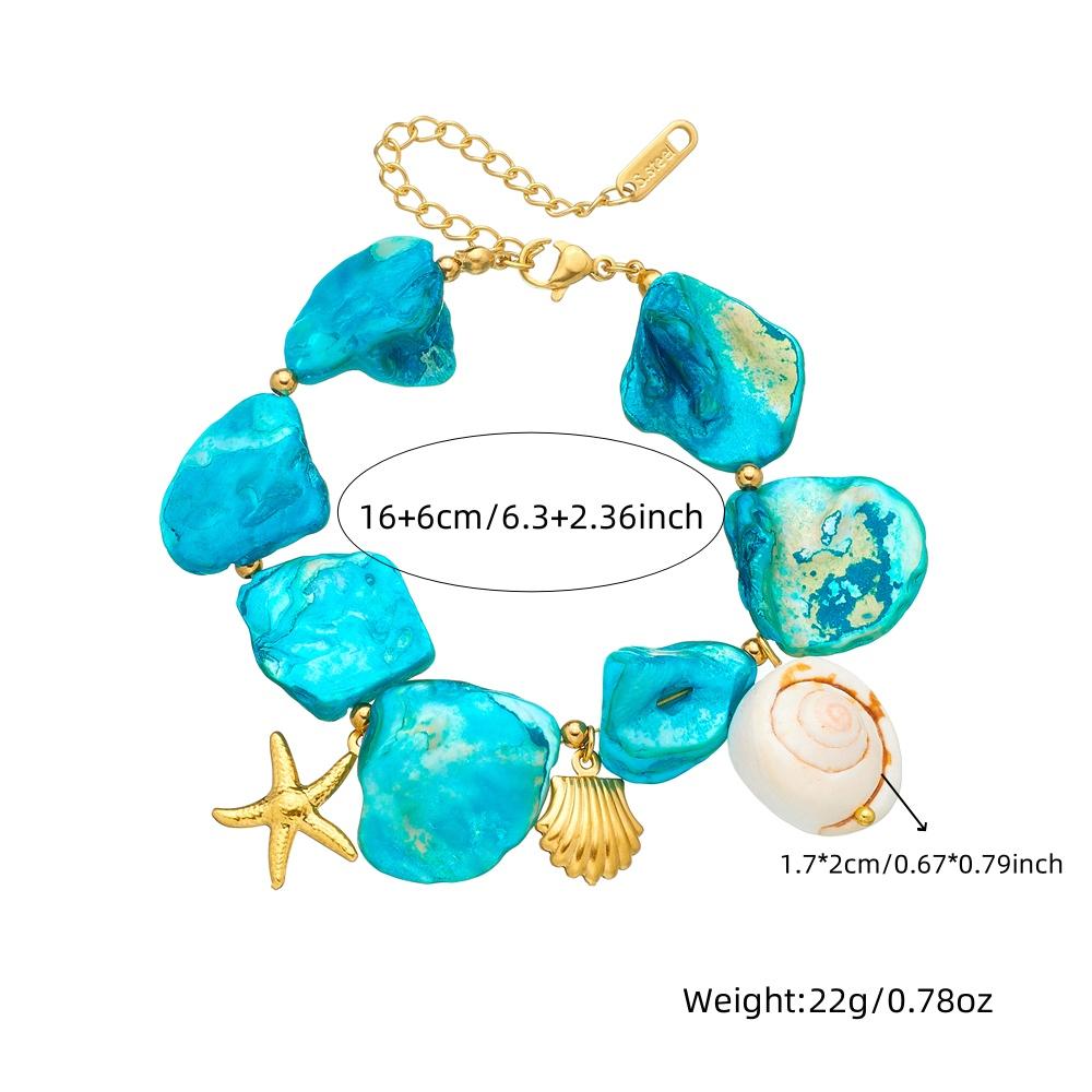 DIEYURO 316L Stainless Steel Starfish Irregular Blue Stone Conch Bracelet For Women Classic Wrist Chain Jewelry Party Gift