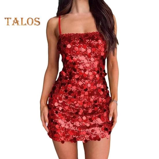 Sexy Sequin Bodycon Mini Dress for Women Spaghetti Strap Glitter Evening Dress Sleeveless Backless Sparkly Club Party Dress