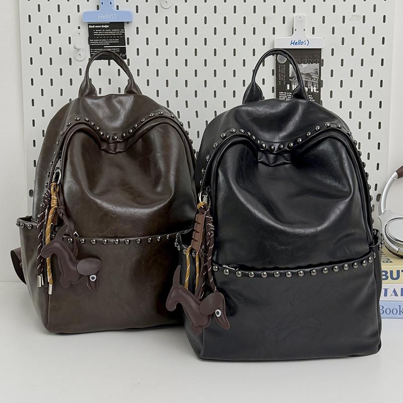 Schoolbag American Retro Backpack Women's 1011 New Large-capacity Fashion Travel Backpack Men's Soft Leather Student Schoolbag