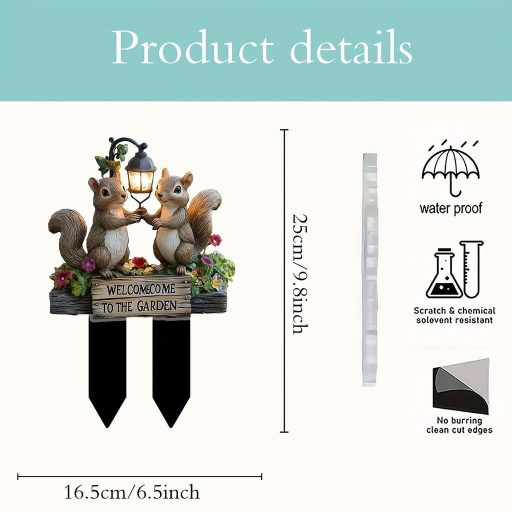 2D Flat Acrylic Squirrels Garden Stake Waterproof Ornament Outdoor Plaque Stake for Lawn Garden Accessory