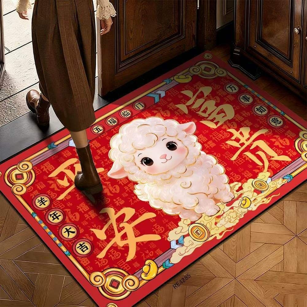 60*40cm Festive Decoration Door Mat Cartoon Front Door Decorative Carpet New Year Red Floor Mat