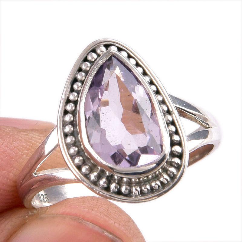 

Natural Pink Amethyst Gemstone Handmade 925 Solid Silver Jewelry Ring S.9 a5u64