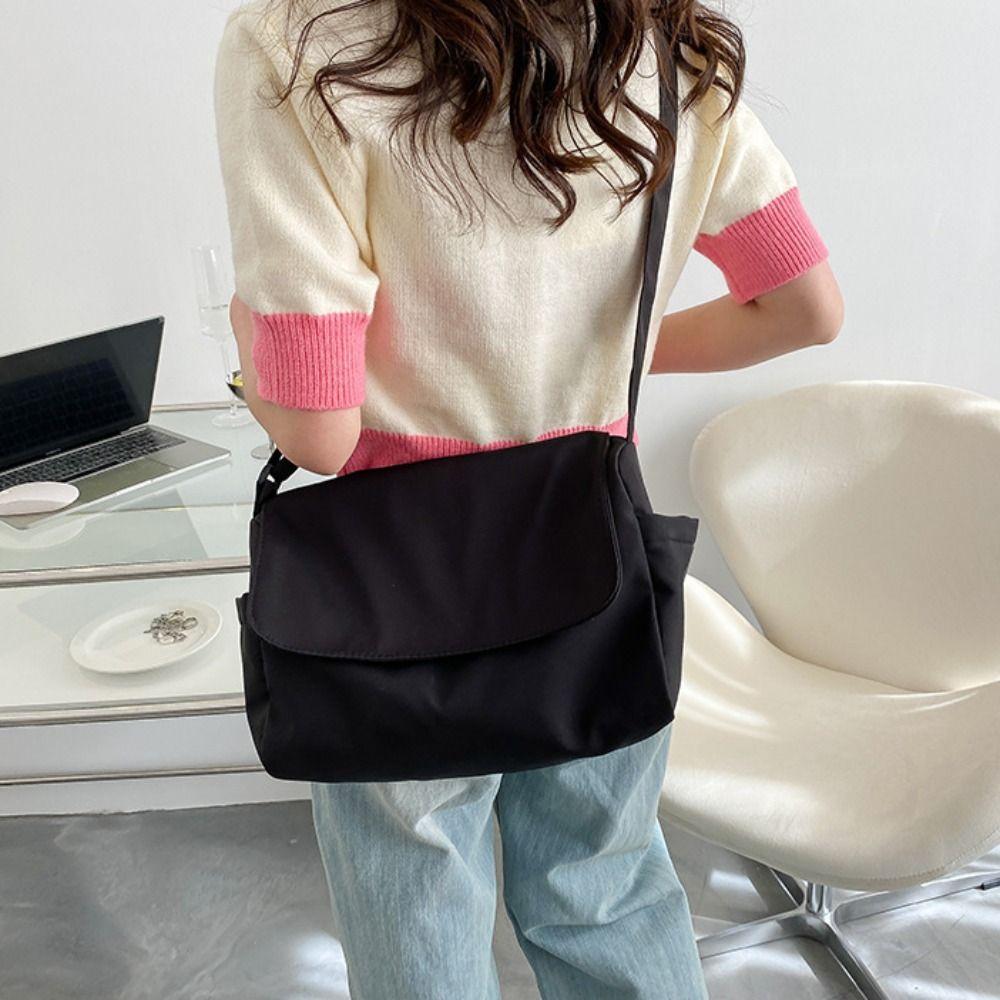 Korean Style Lightweight Shoulder Bag Solid Color Simple Square Bag Sweet Canvas Bag Girls