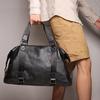 Bolsa de Viagem de Couro de Vaca Masculina para Viagem de Negócios Curta Bolsa de Ombro Mensageiro Duffel Grande Capacidade Bolsa de Couro para Fitness