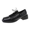 Fashion Fall New Coarse Heel Shoes Women's Fashion Square Head Center Front Lacing Anti-slip Wear-resistant Low-top Shoes