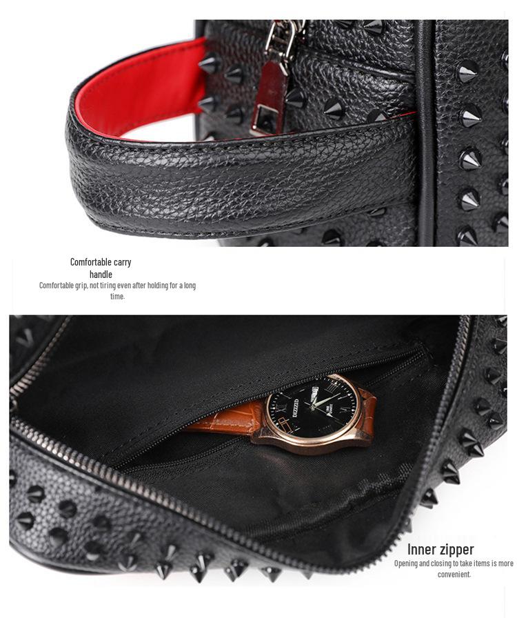 2025 Black Studded Versatile Backpack & Shoulder Bag - Large Capacity, High Quality