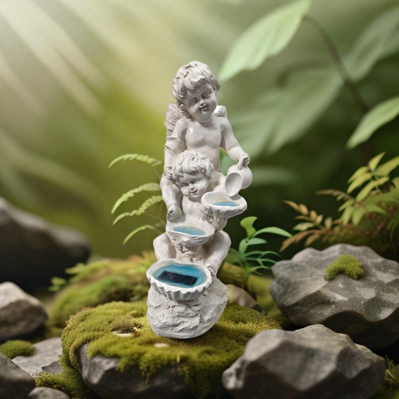 European Style Solar Angel Resin Water Flow Lights for Garden Decor