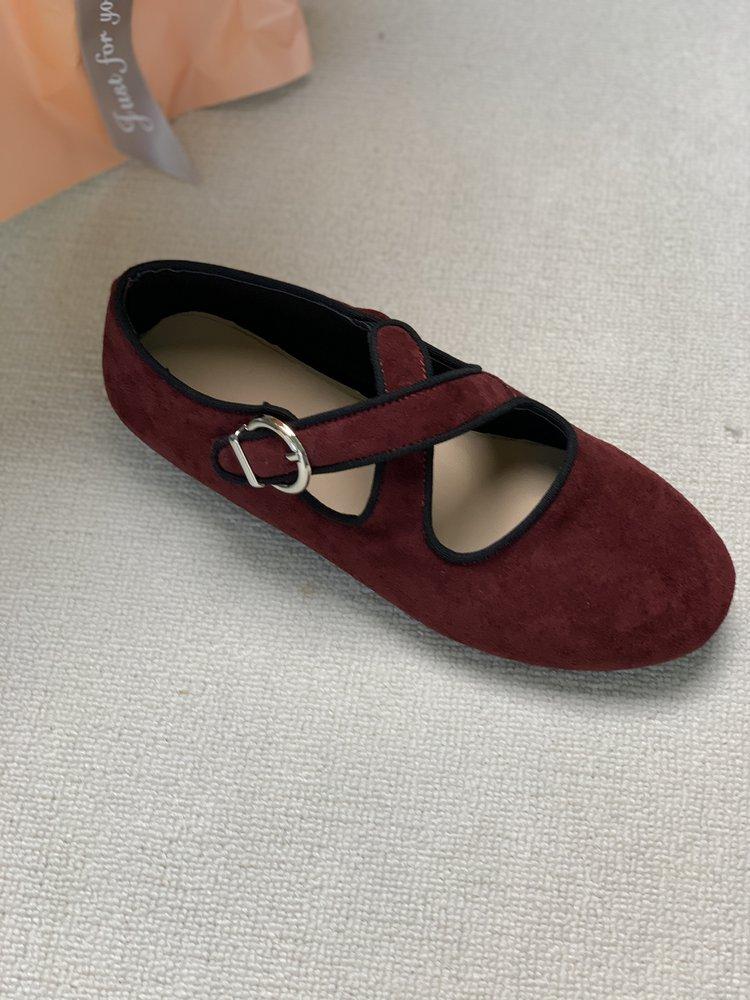 

Мода 2025 Весна и Осень Новые Ретро Женские Модные Туфли Мэри Джейн с Круглым Носком 40 вино красного