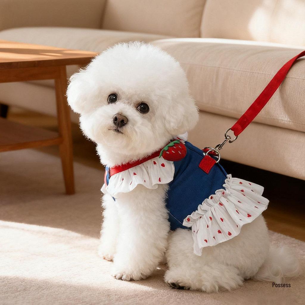 Denim Teddy Bichon Puppy Clothes for Small Dogs - Cute Leashed Harness, Autumn/Spring Style
