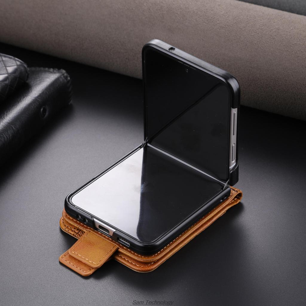 Deluxe Magnetic Adsorption Leather Fitted Case for Samsung Galaxy Z Flip 5 / Z Flip5 Flip Cover Protective Case Fundas Coque