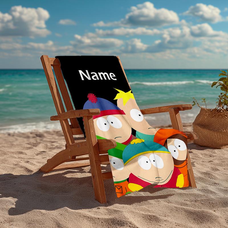 Custom Name Ultra-Soft Beach Towel with South Park Theme,Ideal for Pool - Camping, Diving - Perfect Travel Essential, Vibrant Beach Towel.