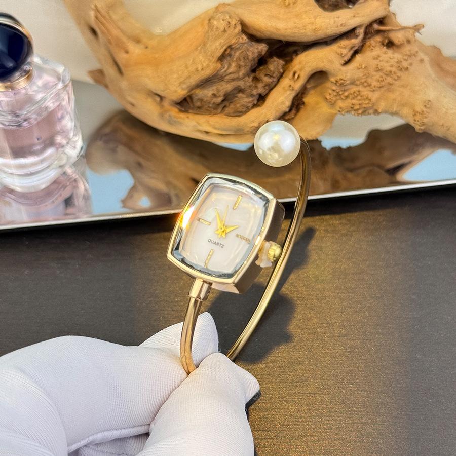 Women Open Bracelet Watch Crystal Square Quartz Wristwatch